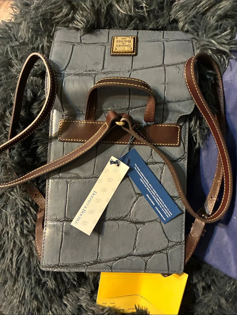 Dooney & Bourke Navy Croc-Embossed Leather Crossbody with Red Lining